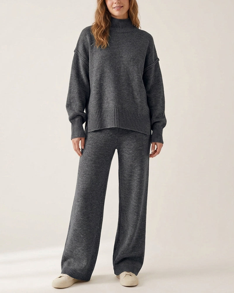 Curvvvy™ Oversized Turtleneck Knit Sweater & Wide-Leg Pants Set