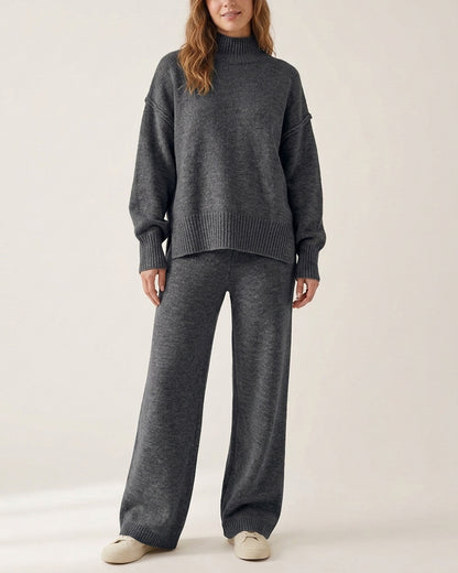 Curvvvy™ Oversized Turtleneck Knit Sweater & Wide-Leg Pants Set