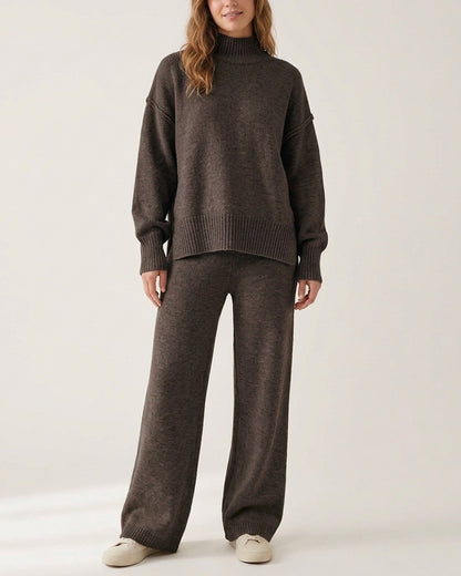 Curvvvy™ Oversized Turtleneck Knit Sweater & Wide-Leg Pants Set