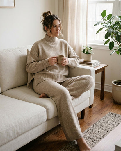 Curvvvy™ Oversized Turtleneck Knit Sweater & Wide-Leg Pants Set