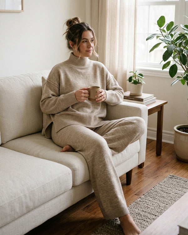Curvvvy™ Oversized Turtleneck Knit Sweater & Wide-Leg Pants Set