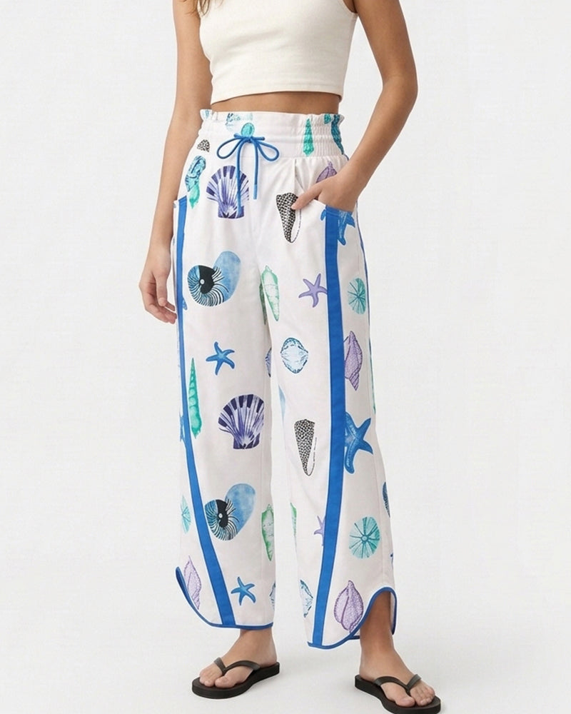 Curvvvy™ Luftige Baumwoll-Leinen-Hose mit weitem Bein und Smok-Bund