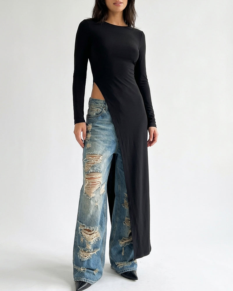 Curvvvy™ Asymmetrical High-Slit Long Top