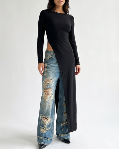 Curvvvy™ Asymmetrical High-Slit Long Top