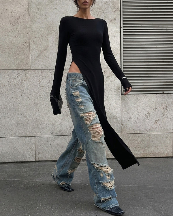 Curvvvy™ Asymmetrical High-Slit Long Top