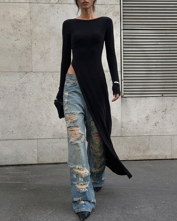 Curvvvy™ Asymmetrical High-Slit Long Top