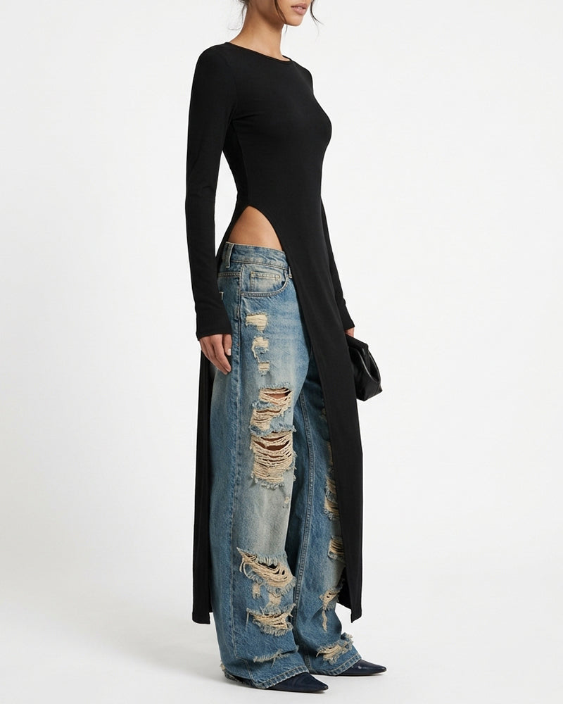 Curvvvy™ Asymmetrical High-Slit Long Top