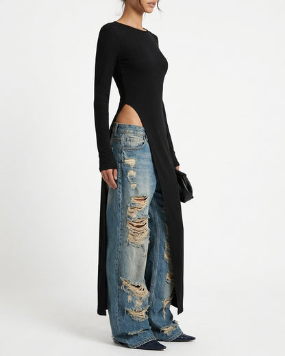 Curvvvy™ Asymmetrical High-Slit Long Top