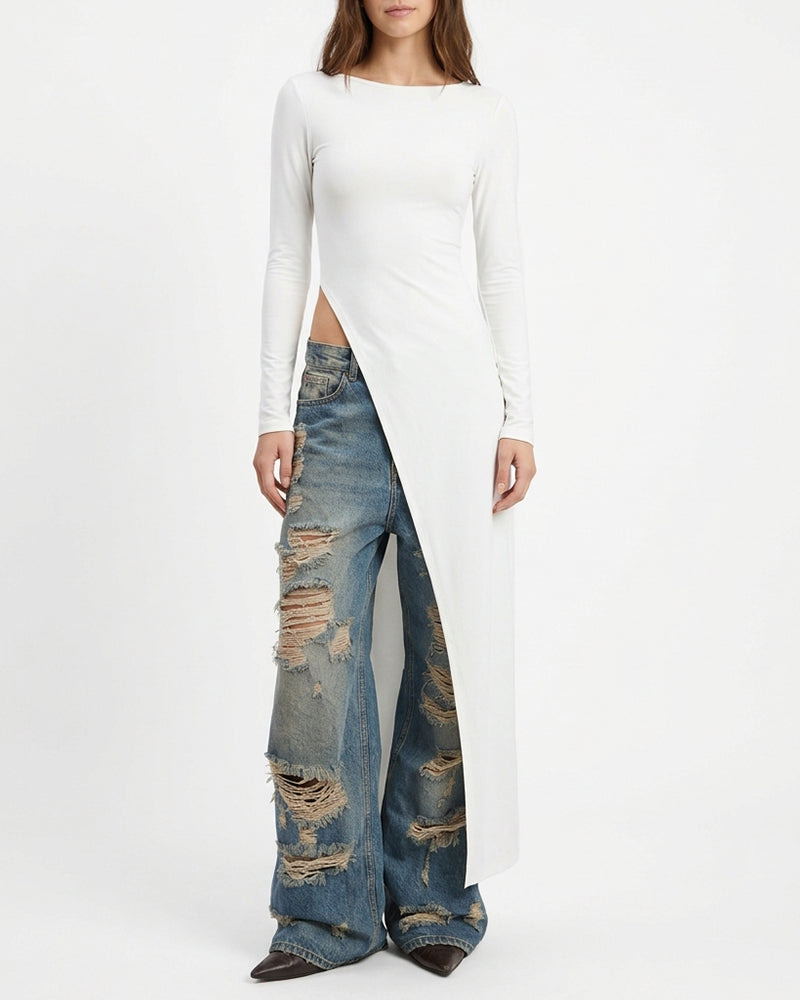 Curvvvy™ Asymmetrical High-Slit Long Top