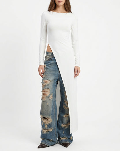 Curvvvy™ Asymmetrical High-Slit Long Top