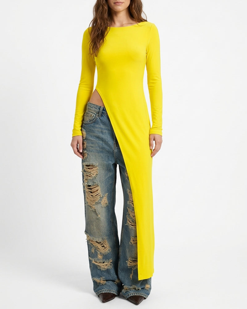 Curvvvy™ Asymmetrical High-Slit Long Top