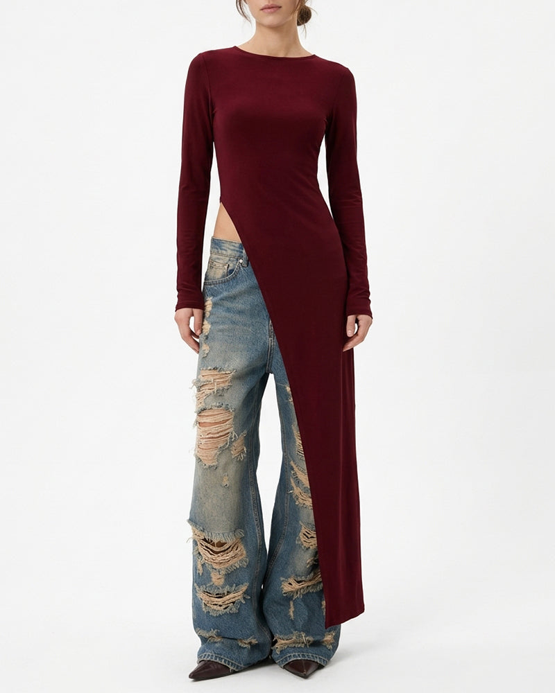Curvvvy™ Asymmetrical High-Slit Long Top
