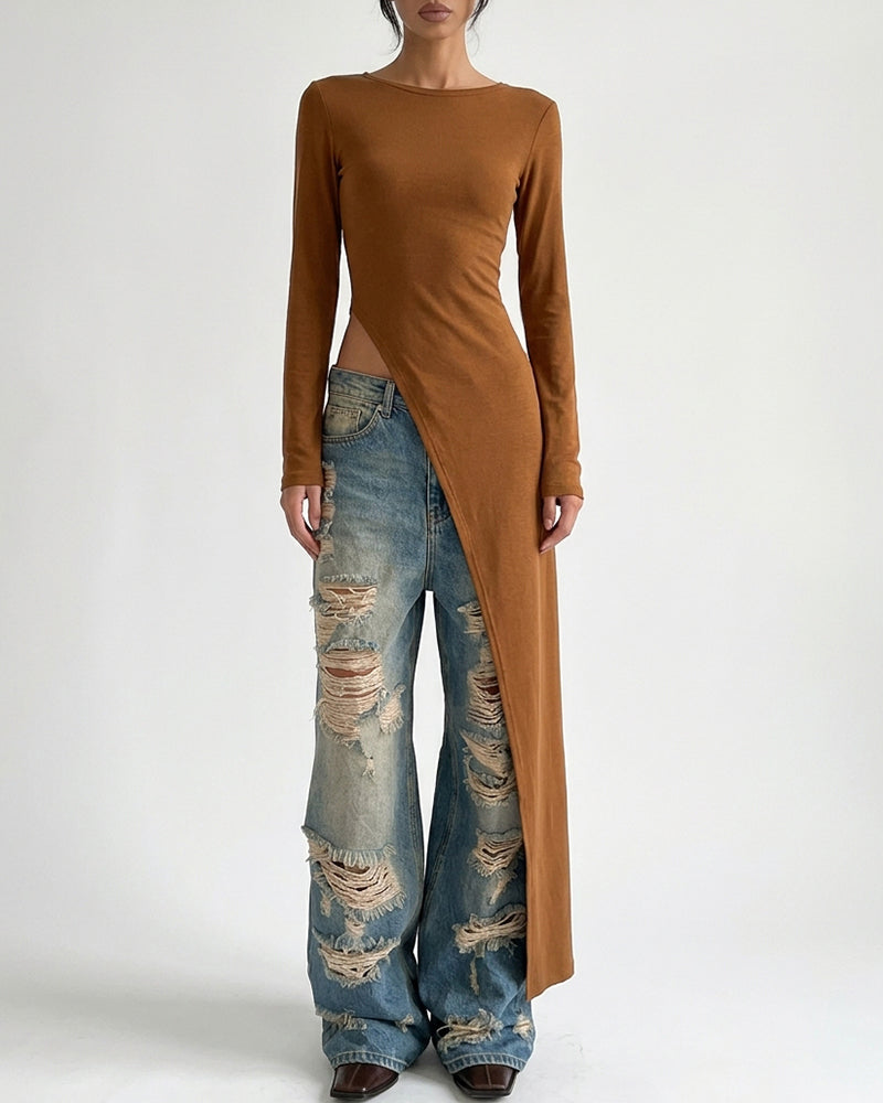 Curvvvy™ Asymmetrical High-Slit Long Top