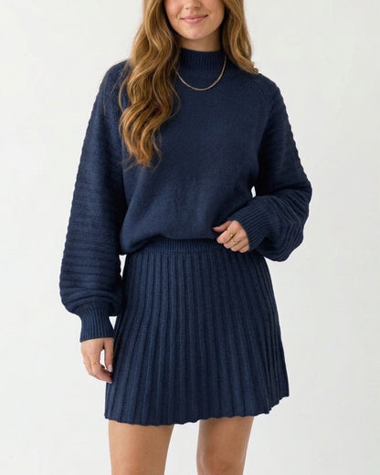 Curvvvy™ Chunky Knit Sweater & Pleated Mini Skirt Two-Piece Set