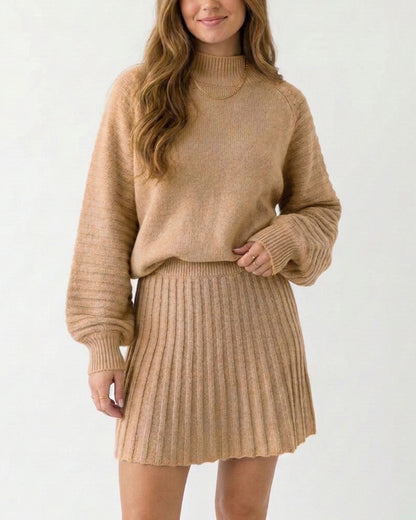 Curvvvy™ Chunky Knit Sweater & Pleated Mini Skirt Two-Piece Set