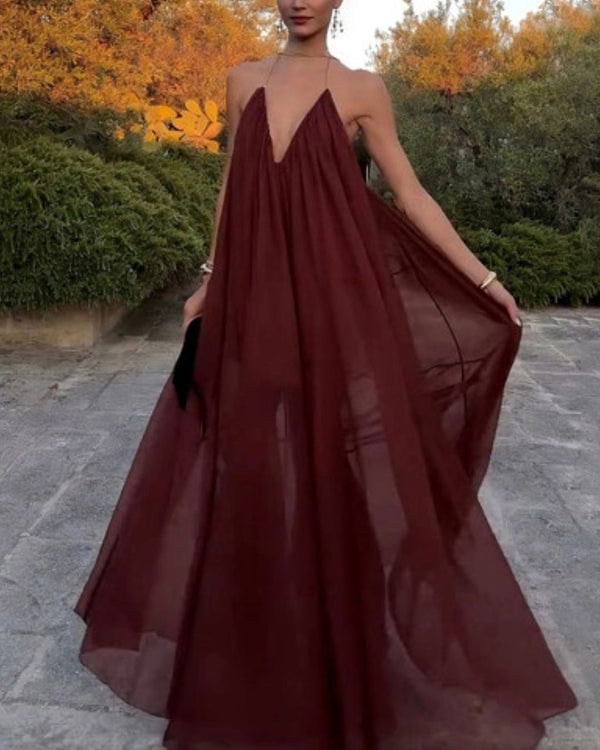 Curvvvy™ Elegant V-neck Chiffon Flowy Maxi Dress