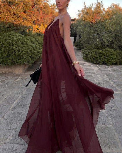 Curvvvy™ Elegant V-neck Chiffon Flowy Maxi Dress