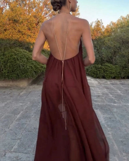 Curvvvy™ Elegant V-neck Chiffon Flowy Maxi Dress