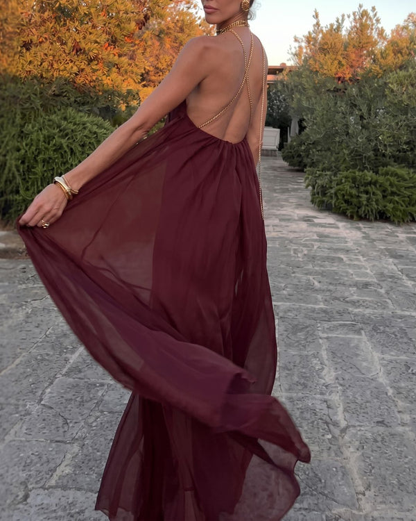 Curvvvy™ Elegant V-neck Chiffon Flowy Maxi Dress