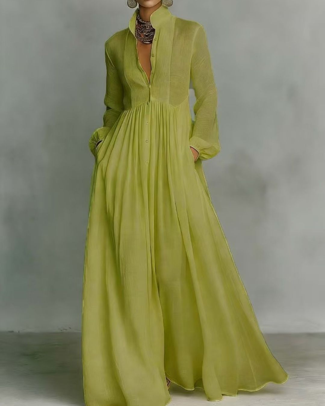Curvvvy™ Stand-Up Collar Long-Sleeve Maxi Dress