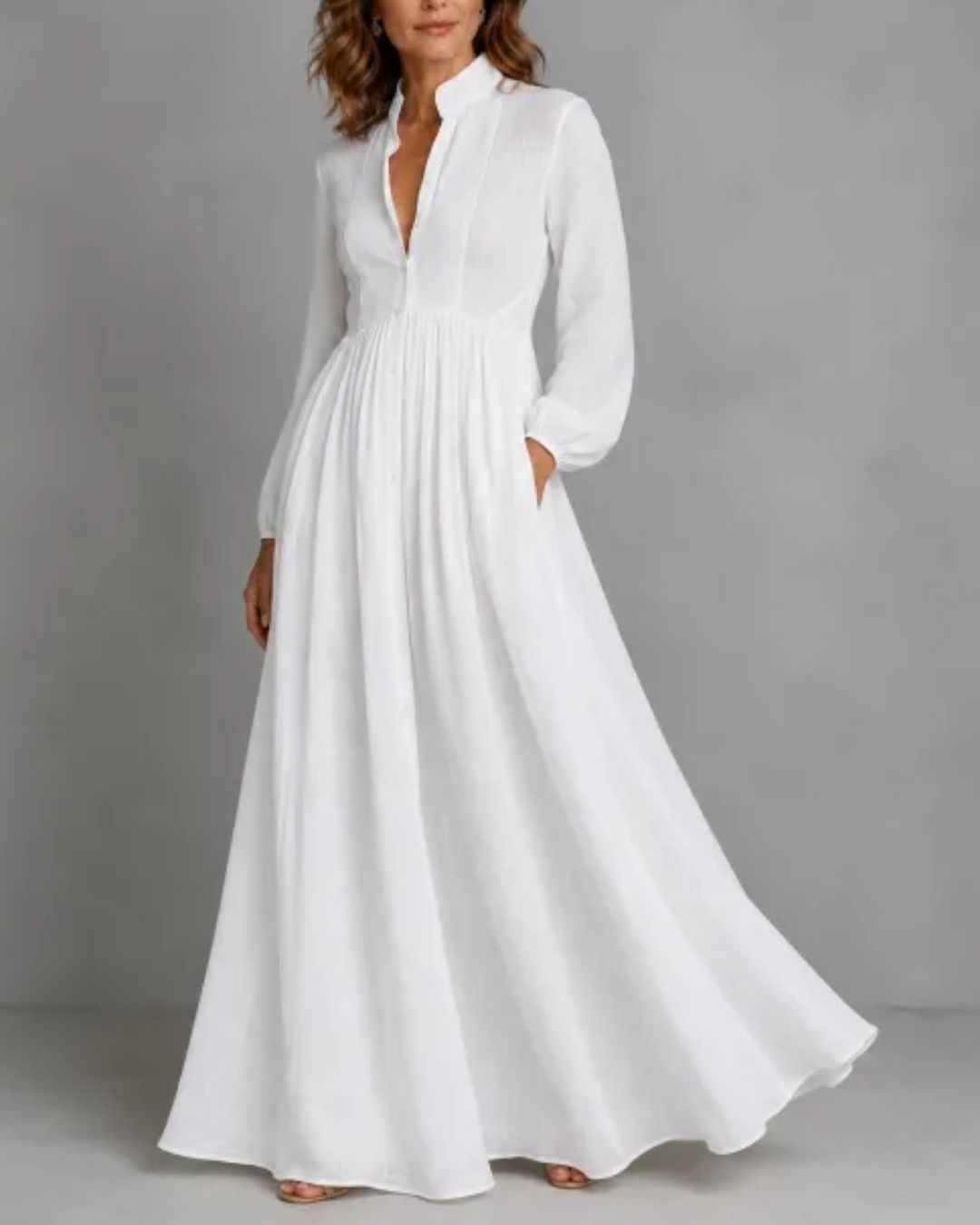 Curvvvy™ Stand-Up Collar Long-Sleeve Maxi Dress