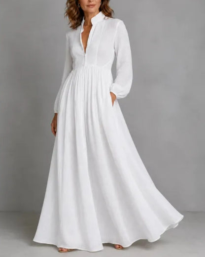 Curvvvy™ Stand-Up Collar Long-Sleeve Maxi Dress