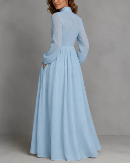 Curvvvy™ Stand-Up Collar Long-Sleeve Maxi Dress