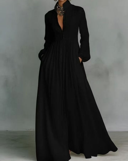 Curvvvy™ Stand-Up Collar Long-Sleeve Maxi Dress