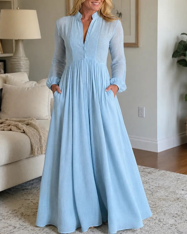 Curvvvy™ Stand-Up Collar Long-Sleeve Maxi Dress