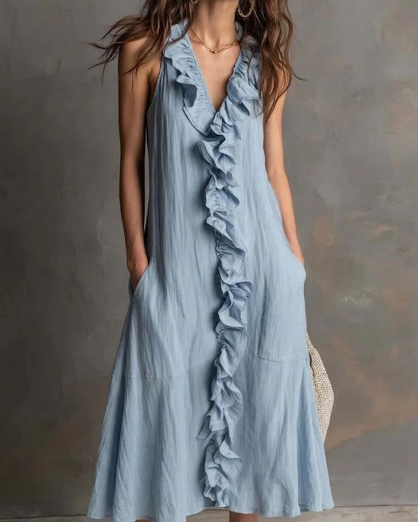 Curvvvy™ Ruffle-Front V-Neck Sleeveless Maxi Dress