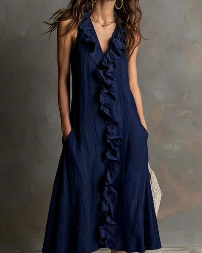 Curvvvy™ Ruffle-Front V-Neck Sleeveless Maxi Dress