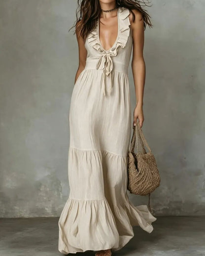 Curvvvy™ Casual Deep V Ruffled Sleeveless Dress