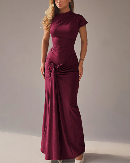 Curvvvy™ Ruched Asymmetrical Draped Maxi Dress