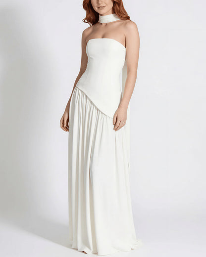 Curvvvy™ Strapless High-Slit Draped Maxi Evening Dress