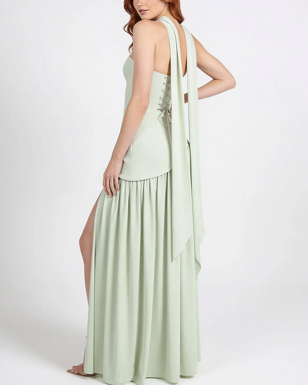 Curvvvy™ Strapless High-Slit Draped Maxi Evening Dress