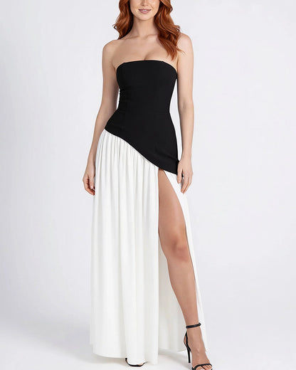 Curvvvy™ Strapless High-Slit Draped Maxi Evening Dress