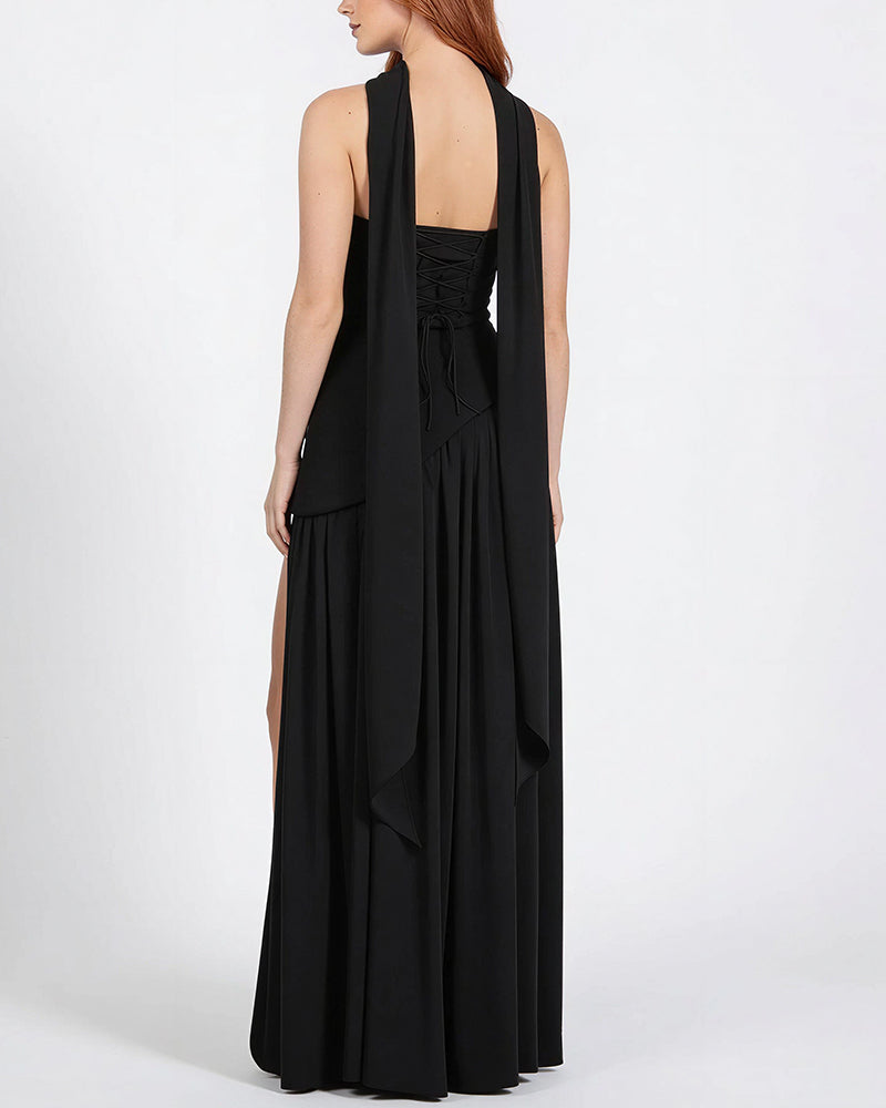 Curvvvy™ Strapless High-Slit Draped Maxi Evening Dress