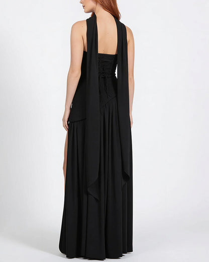 Curvvvy™ Strapless High-Slit Draped Maxi Evening Dress