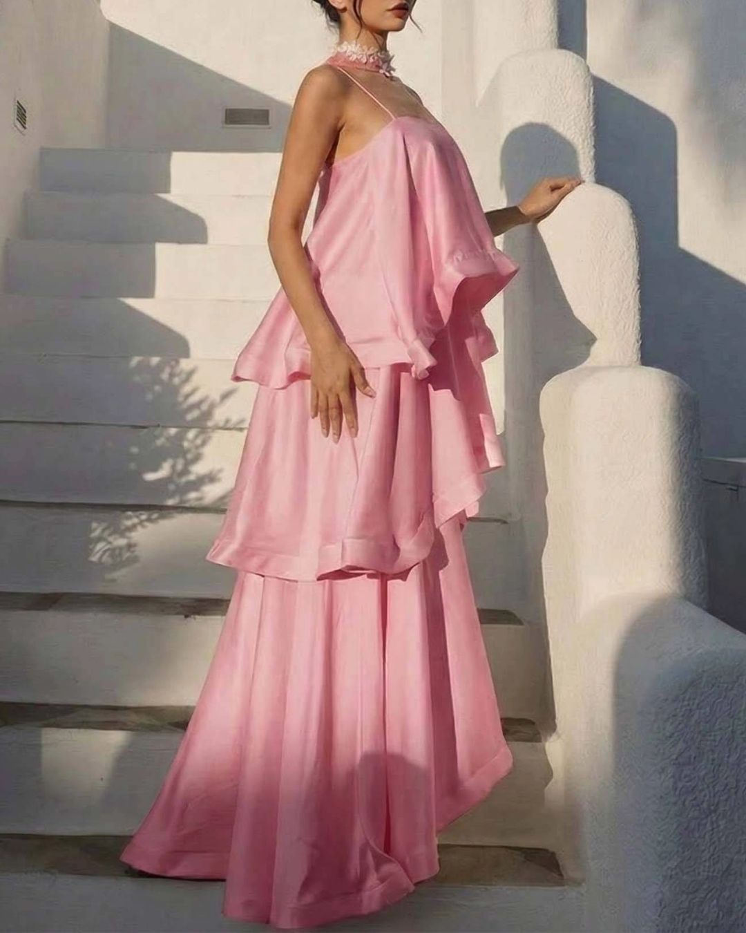 Curvvvy™ Elegant Three-layer Ruffle Sling Maxi Dress