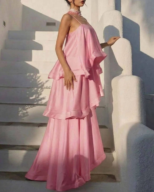 Curvvvy™ Elegant Three-layer Ruffle Sling Maxi Dress