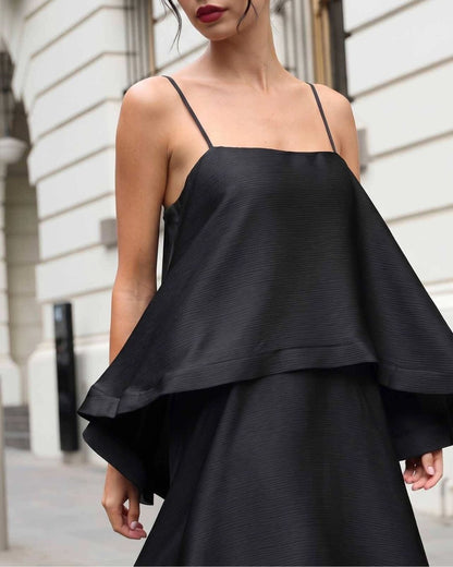 Curvvvy™ Elegant Three-layer Ruffle Sling Maxi Dress