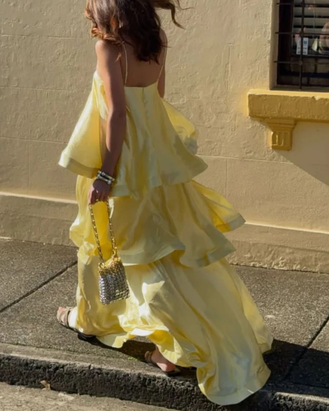 Curvvvy™ Elegant Three-layer Ruffle Sling Maxi Dress