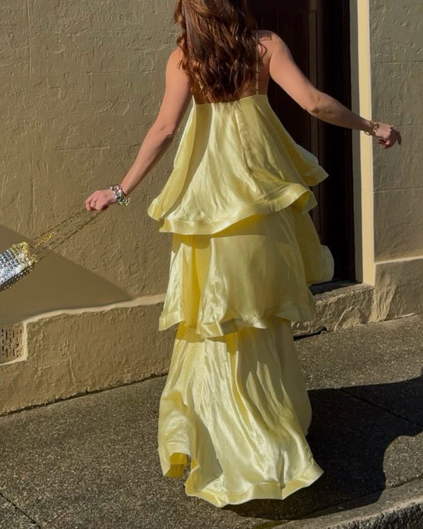 Curvvvy™ Elegant Three-layer Ruffle Sling Maxi Dress