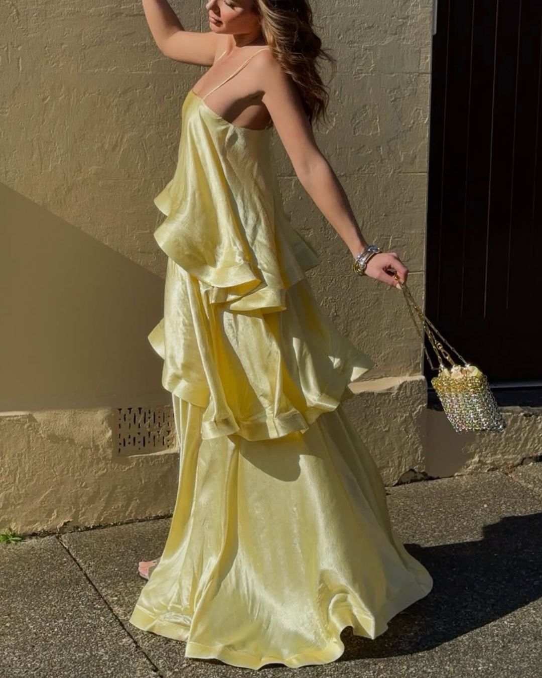 Curvvvy™ Elegant Three-layer Ruffle Sling Maxi Dress
