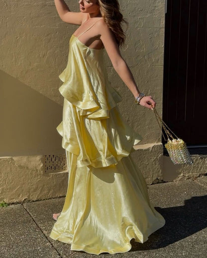 Curvvvy™ Elegant Three-layer Ruffle Sling Maxi Dress