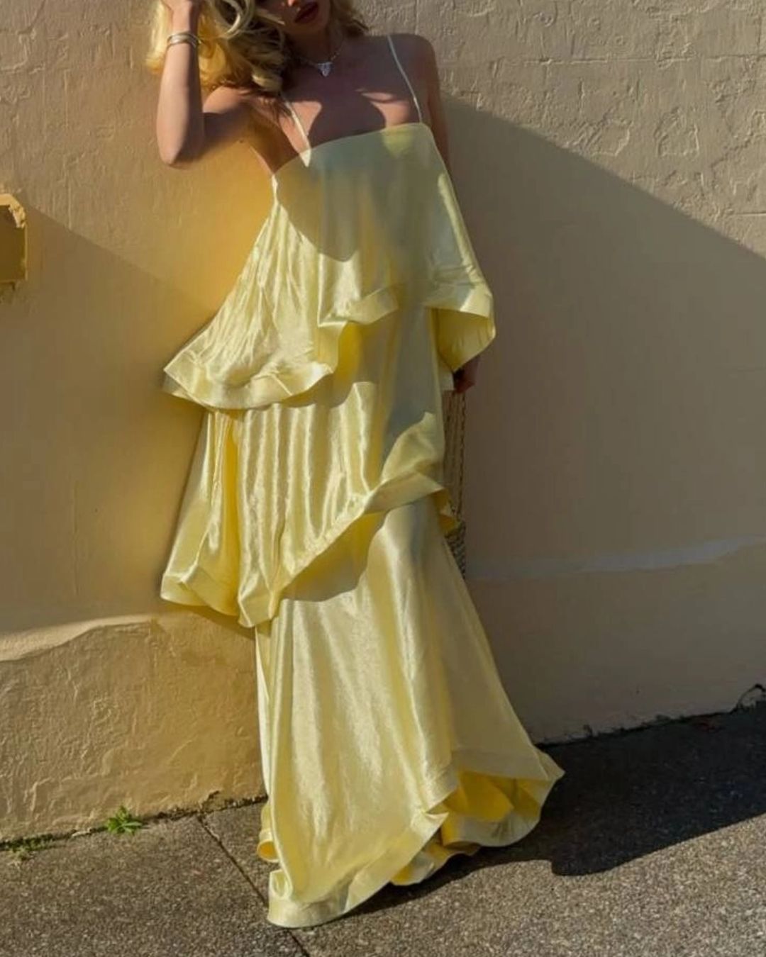 Curvvvy™ Elegant Three-layer Ruffle Sling Maxi Dress