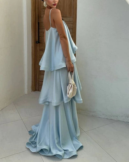 Curvvvy™ Elegant Three-layer Ruffle Sling Maxi Dress