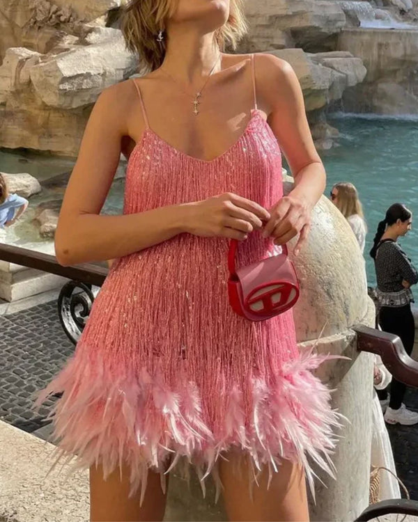 Curvvvy™ Candyfloss Feather Dream Mini Dress