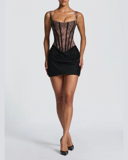 Curvvvy™ Rose Lace Corset Mini Dress