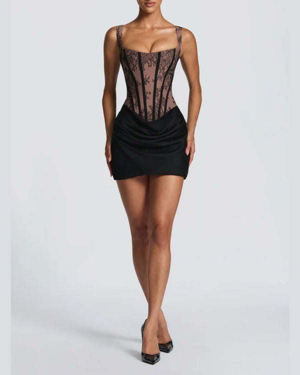 Curvvvy™ Rose Lace Corset Mini Dress